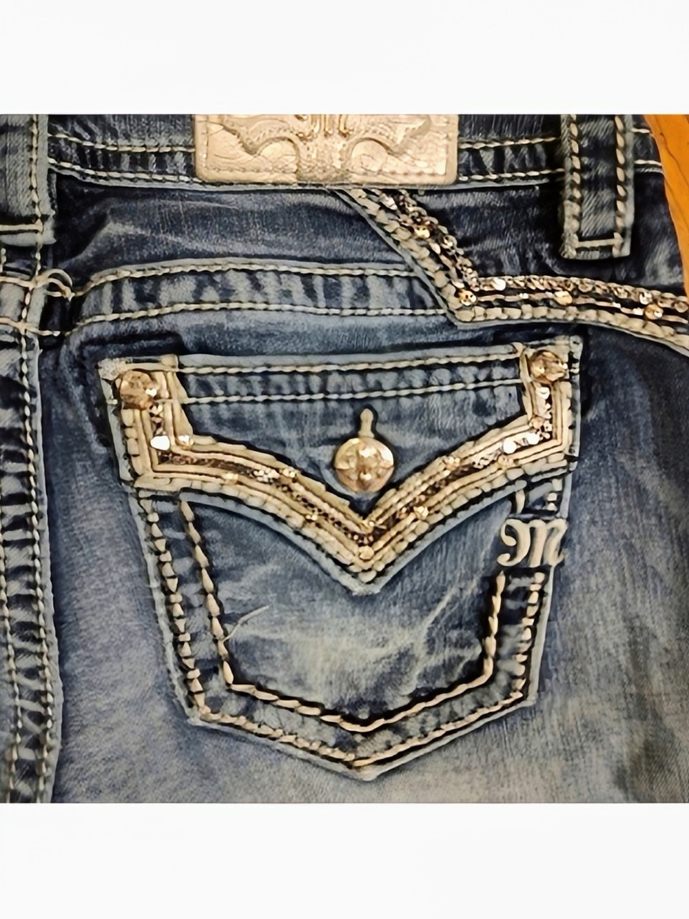 Gorgeous Y2K Miss Me Chloe Boot Jeans with Embellished Pockets 34” Inseam